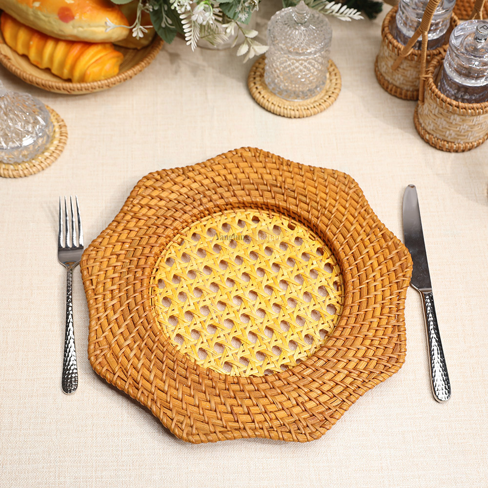 Rattan Export Honigfarben braun Blumen Naturfaser Rattan Dekor-Unterteller - REX-UP012002