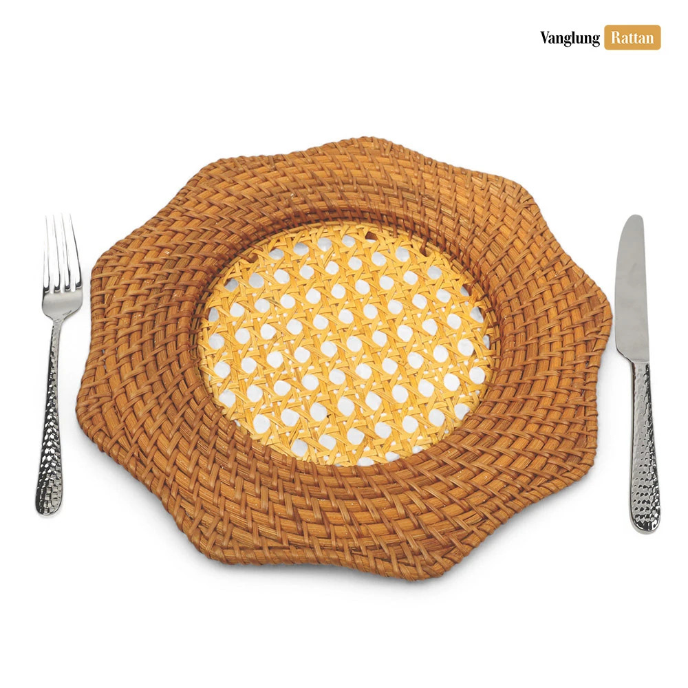 Rattan Export Honigfarben braun Blumen Naturfaser Rattan Dekor-Unterteller - REX-UP012002