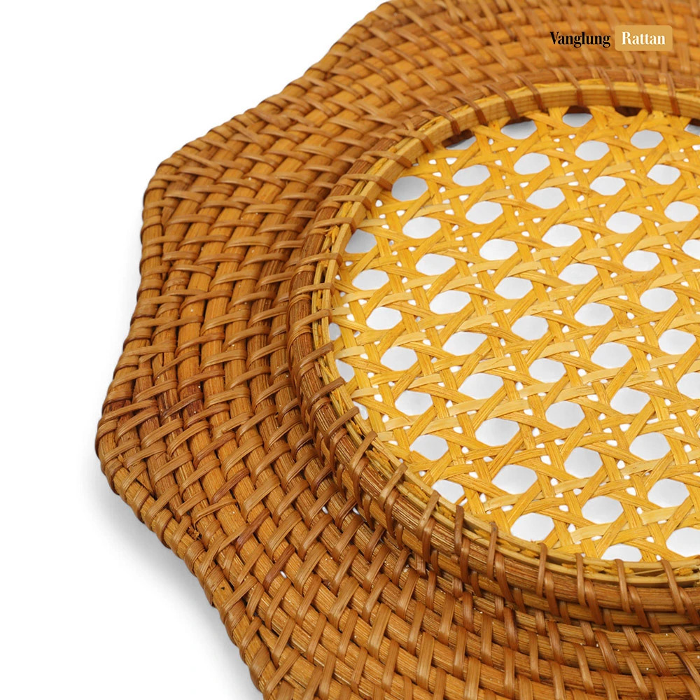 Rattan Export Honigfarben braun Blumen Naturfaser Rattan Dekor-Unterteller - REX-UP012002