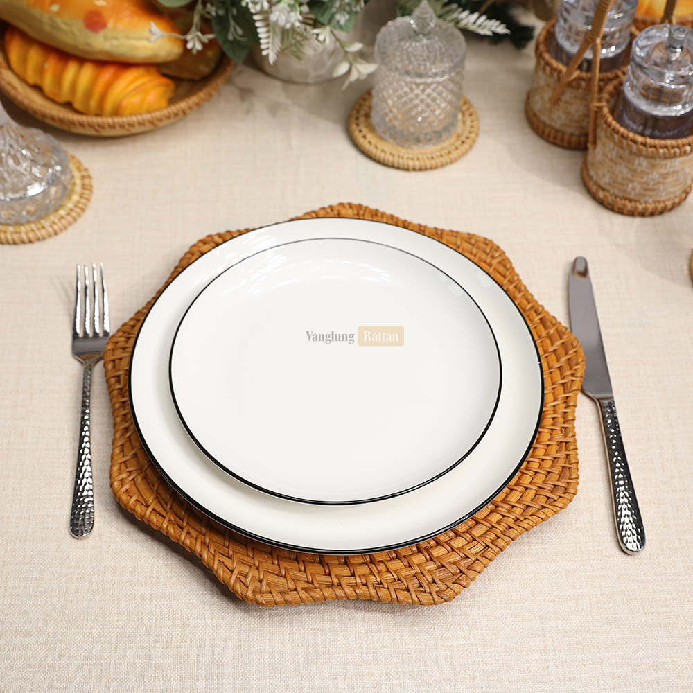 Rattan Export Honigfarben braun Blumen Naturfaser Rattan Dekor-Unterteller - REX-UP012002