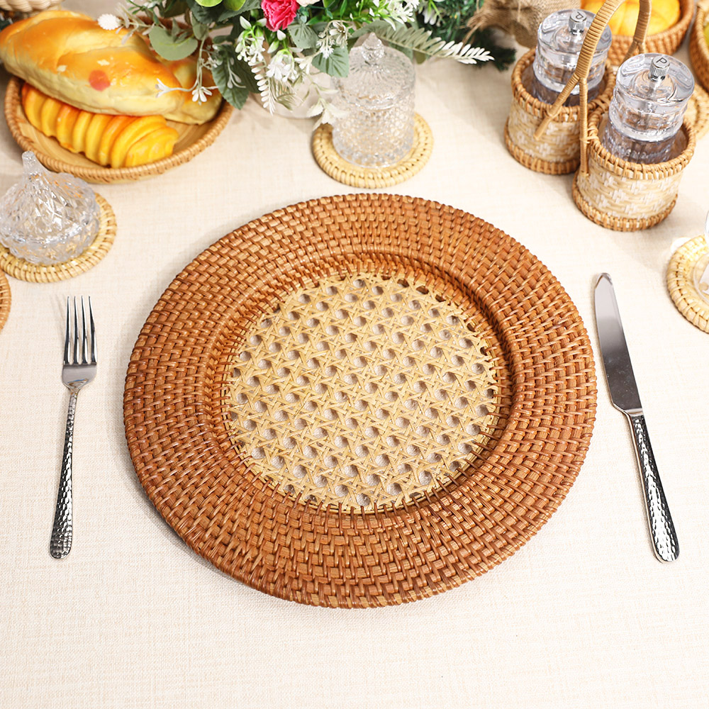 Rattan Export Marrón oscuro artesanía fibra natural ratán bajoplato decorativo - REX-UP012001