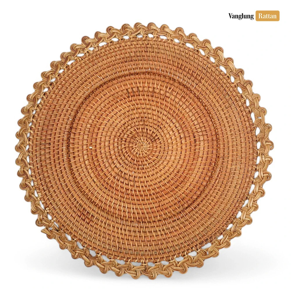Rattan Export Brown Flower Handicraft Straw Rattan Charger Underplate - REX-UP011012