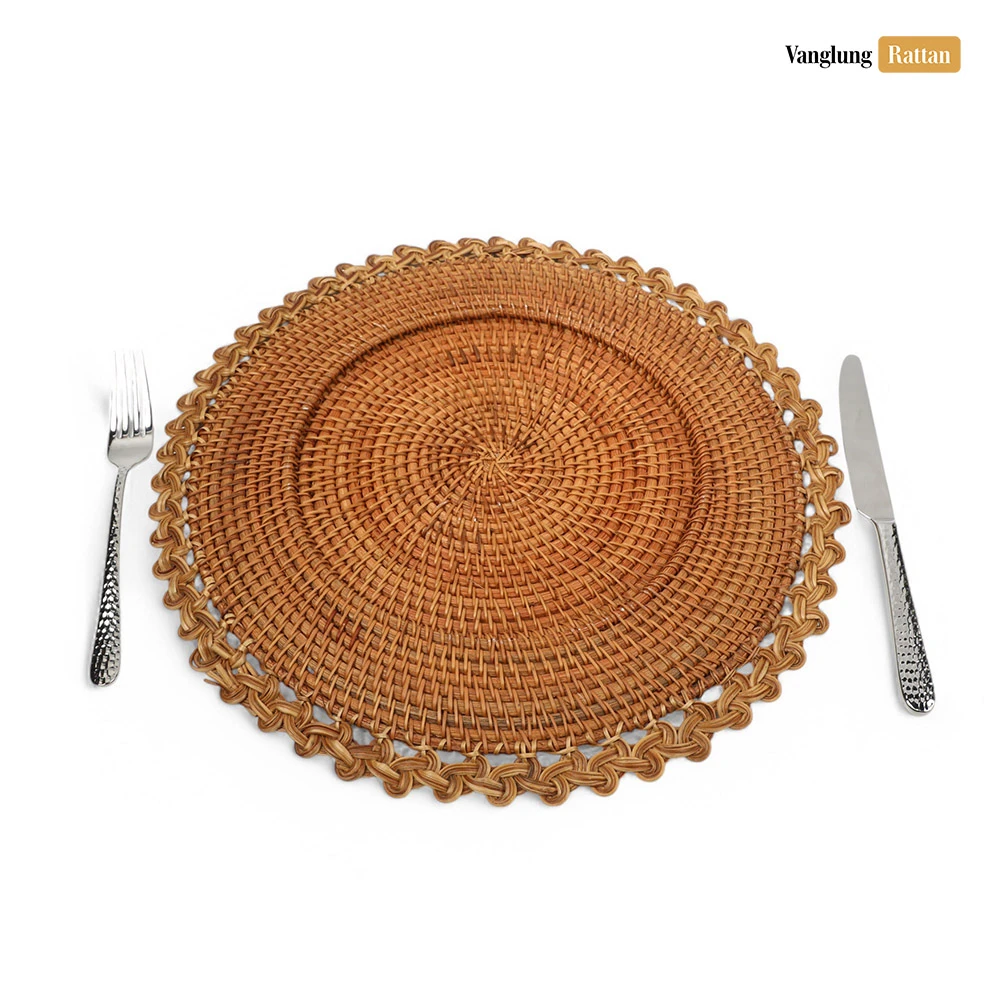 Rattan Export Braun Blumen Handarbeit Naturfaser Rattan Dekor-Unterteller - REX-UP011012