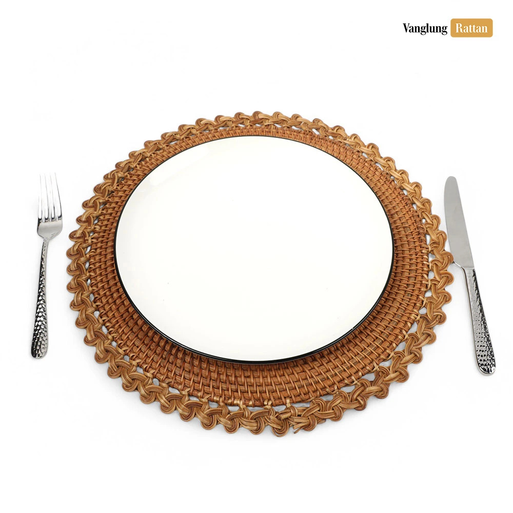 Rattan Export Braun Blumen Handarbeit Naturfaser Rattan Dekor-Unterteller - REX-UP011012