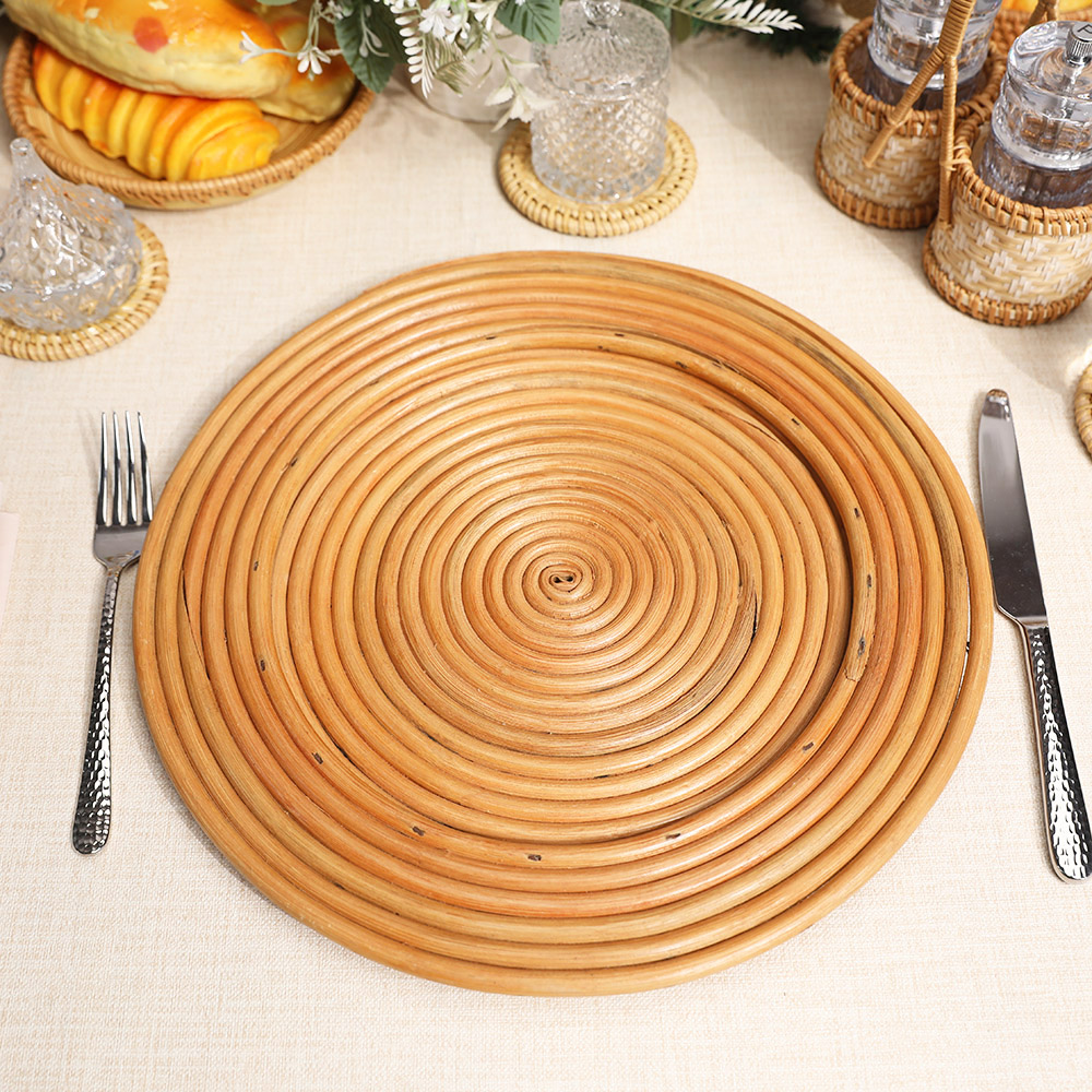 Rattan Export Honey Concentric Circles Full Rattan Charger Underplate - REX-UP023001