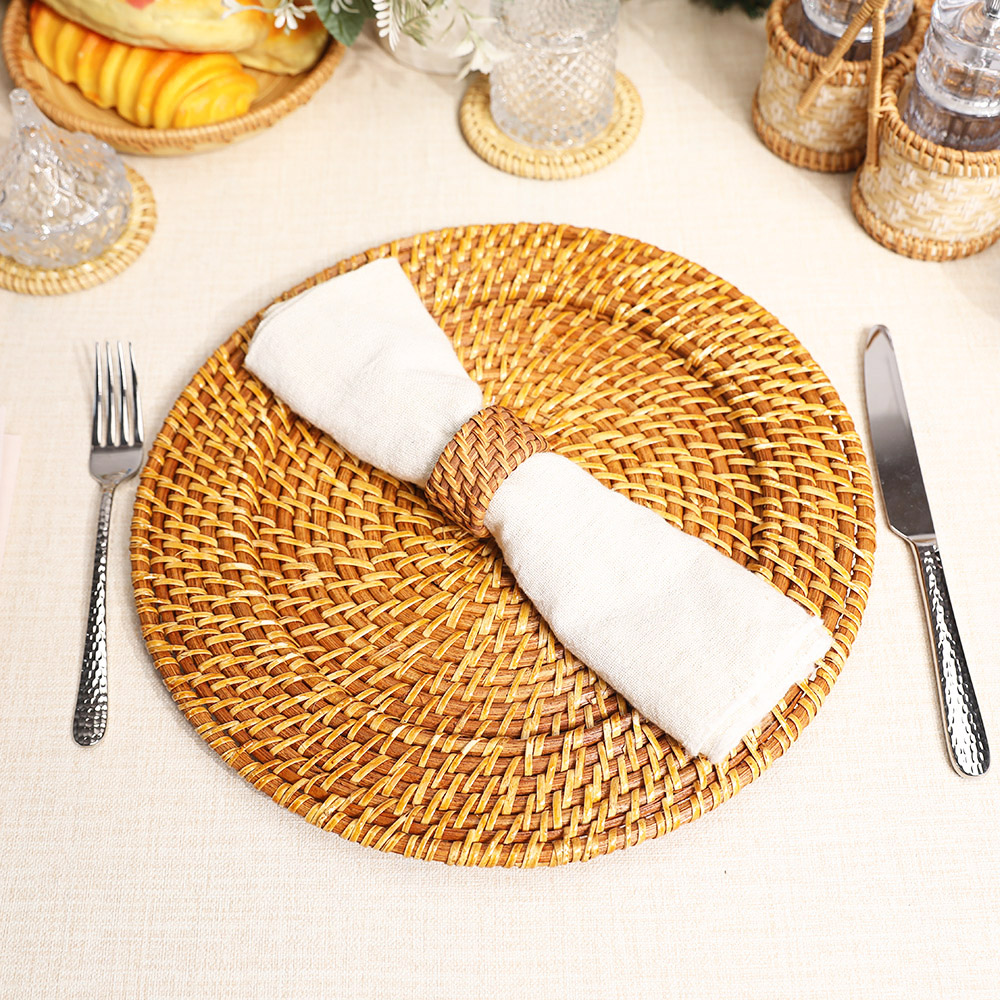 Rattan Export Honigfarben braun handgeflochten Vollrattan Dekor-Unterteller - REX-UP021006