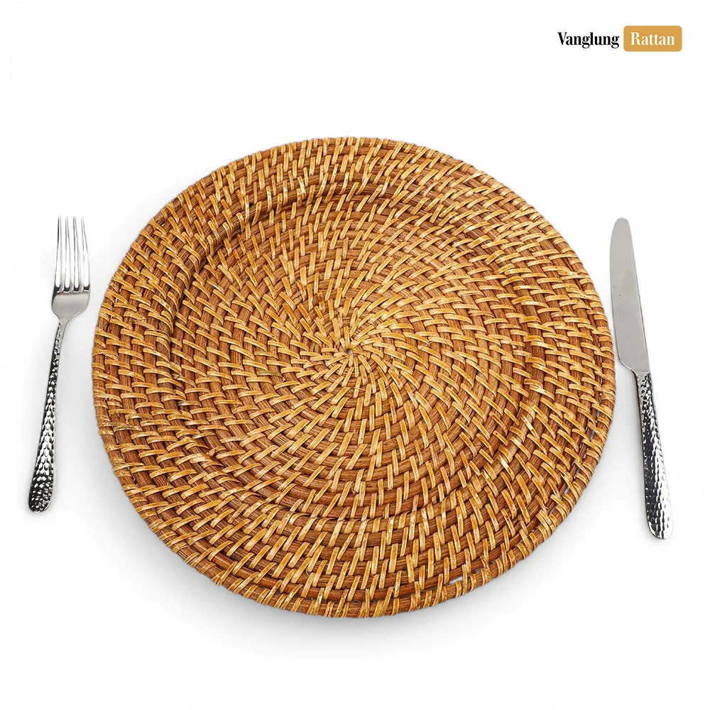 Rattan Export Honigfarben braun handgeflochten Vollrattan Dekor-Unterteller - REX-UP021006