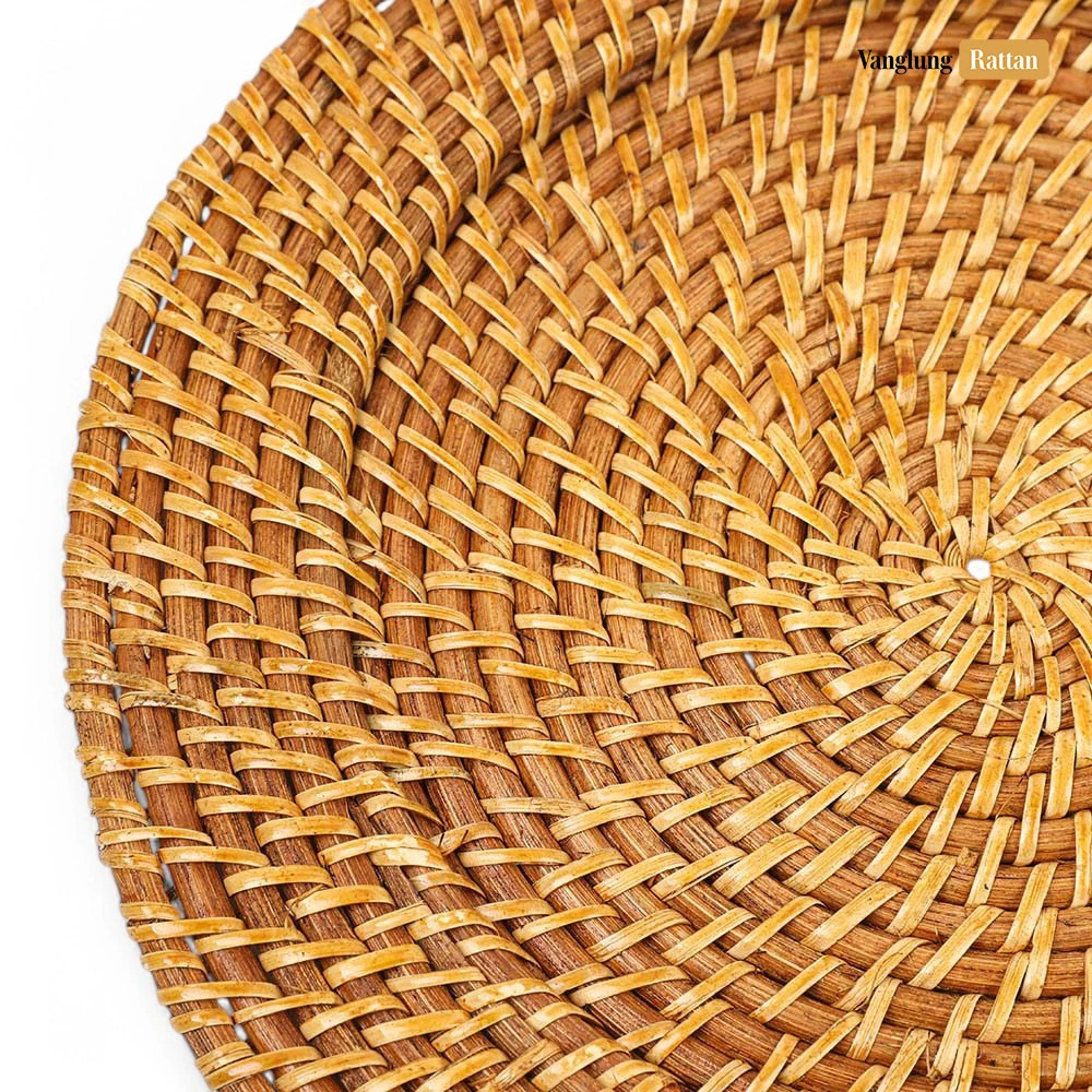 Rattan Export Honigfarben braun handgeflochten Vollrattan Dekor-Unterteller - REX-UP021006