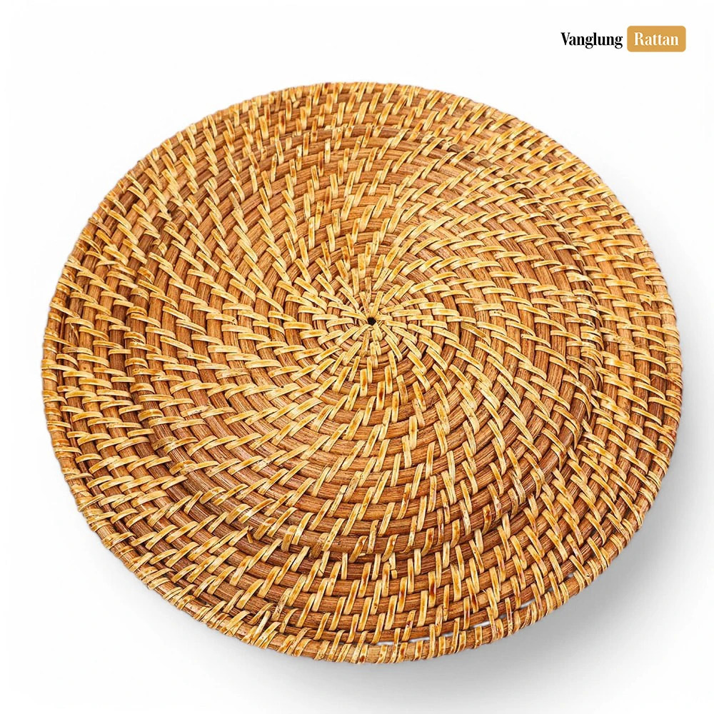 Rattan Export Honigfarben braun handgeflochten Vollrattan Dekor-Unterteller - REX-UP021006