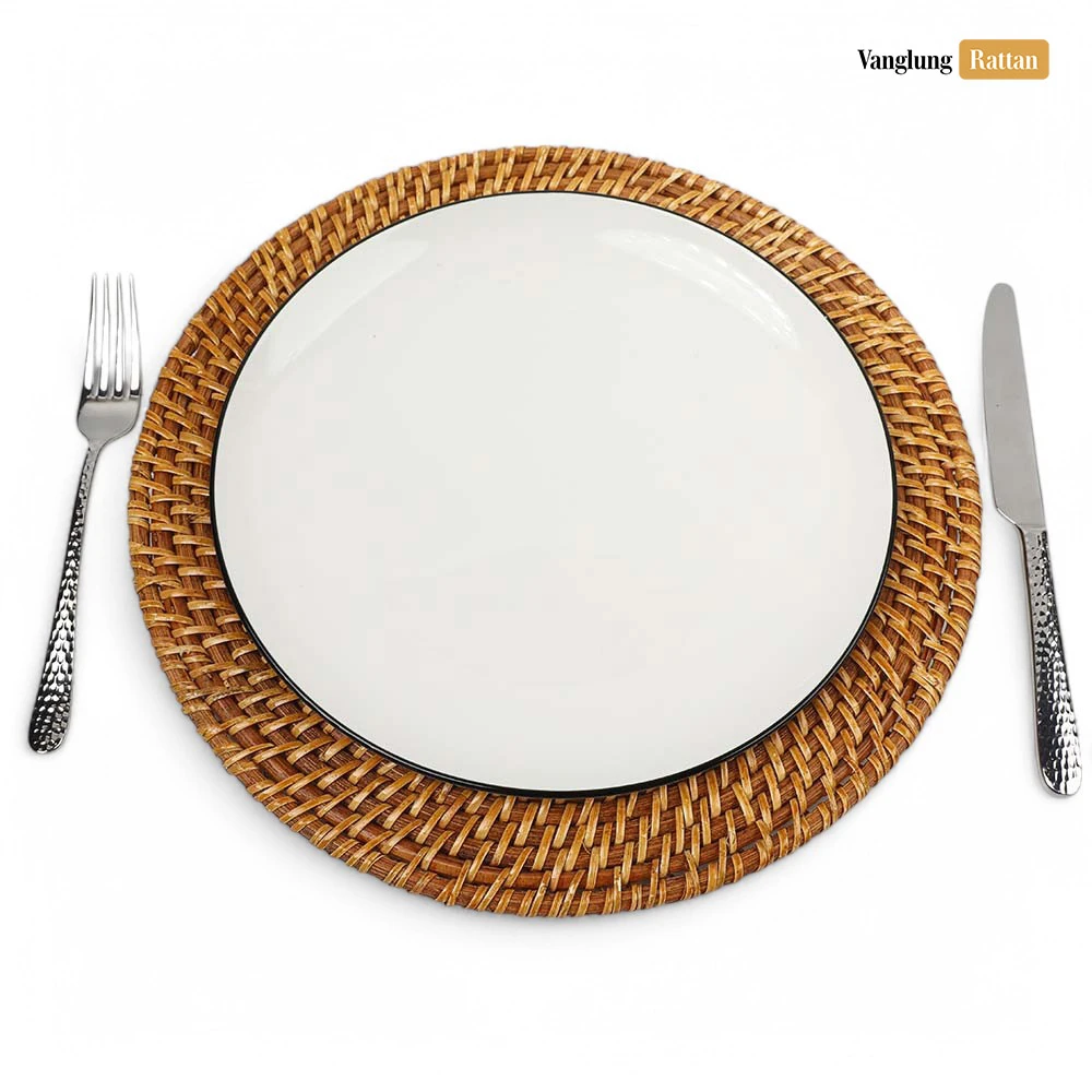 Rattan Export Honigfarben braun handgeflochten Vollrattan Dekor-Unterteller - REX-UP021006