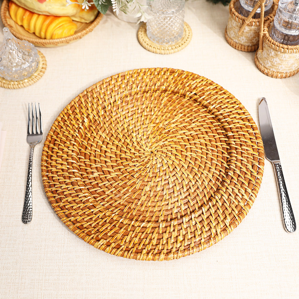Rattan Export Honigfarben braun handgeflochten Vollrattan Dekor-Unterteller - REX-UP021006
