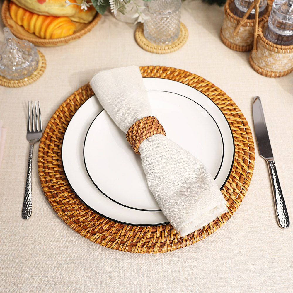 Rattan Export Honigfarben braun handgeflochten Vollrattan Dekor-Unterteller - REX-UP021006