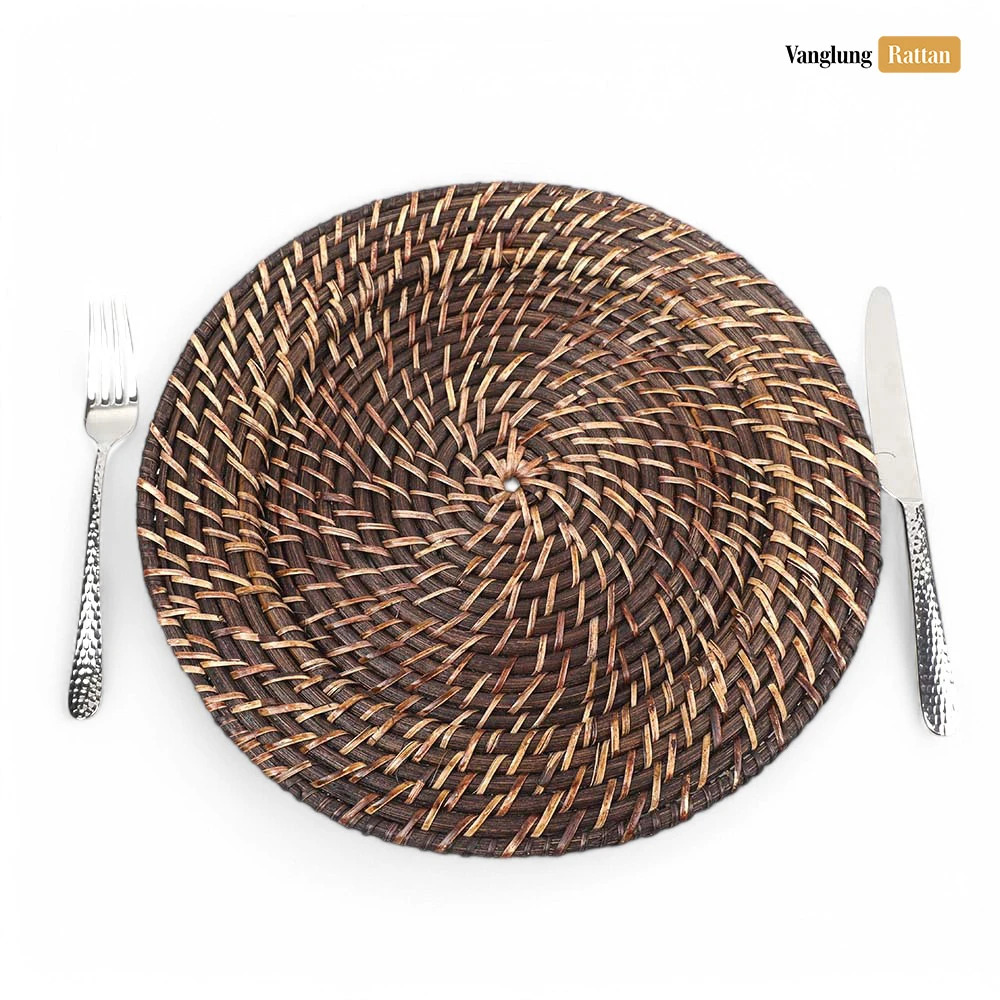 Rattan Export Schwarz Handarbeit rund Vollrattan Dekor-Unterteller - REX-UP021034