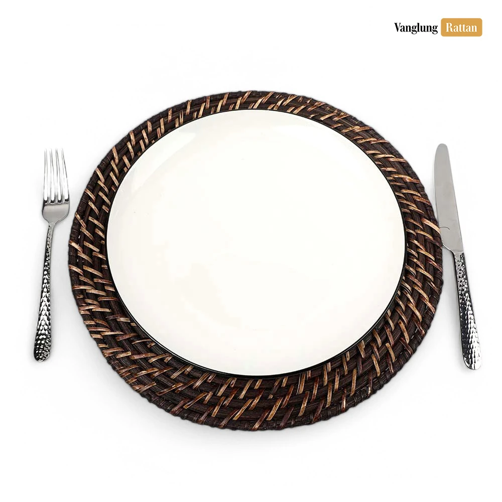 Rattan Export Schwarz Handarbeit rund Vollrattan Dekor-Unterteller - REX-UP021034
