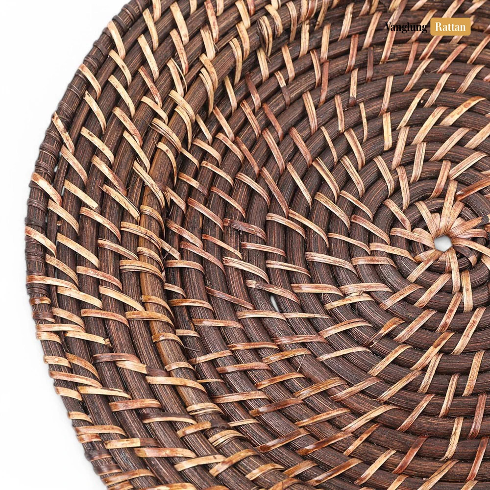 Rattan Export Schwarz Handarbeit rund Vollrattan Dekor-Unterteller - REX-UP021034