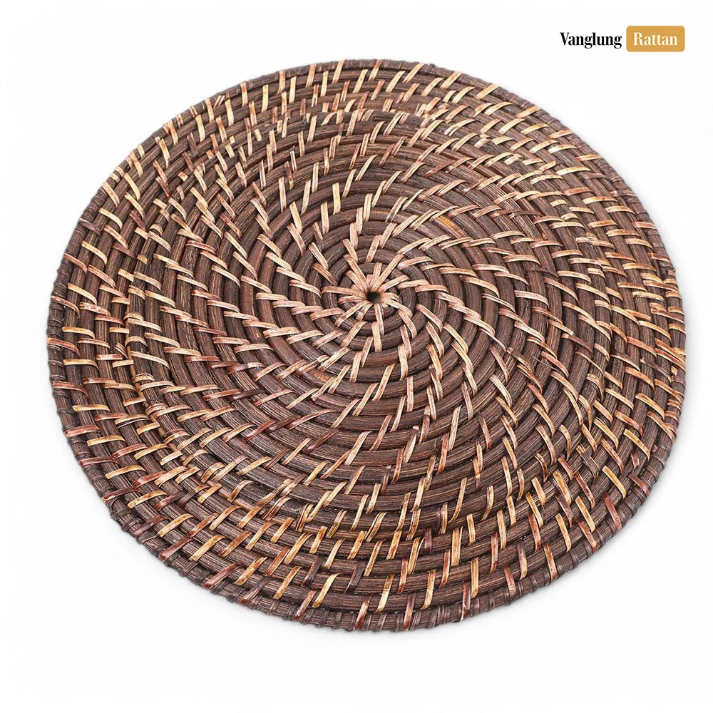 Rattan Export Schwarz Handarbeit rund Vollrattan Dekor-Unterteller - REX-UP021034