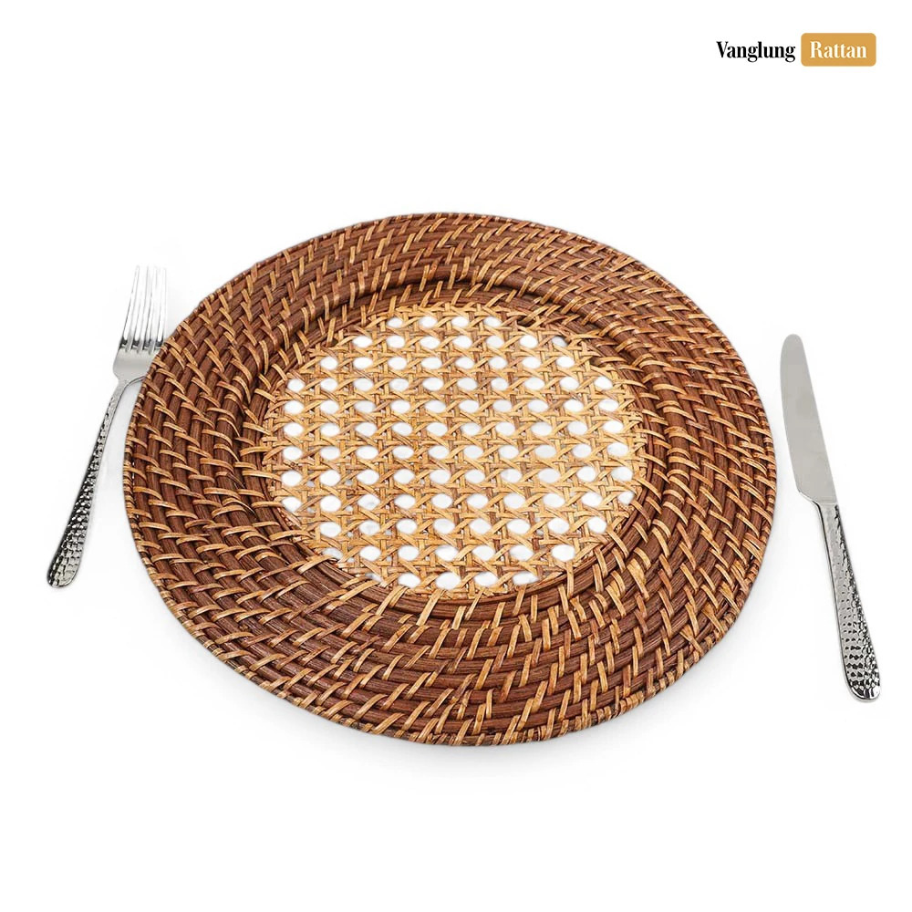 Rattan Export Marrón oscuro malla de caña ratán completo bajoplato decorativo - REX-UP021015