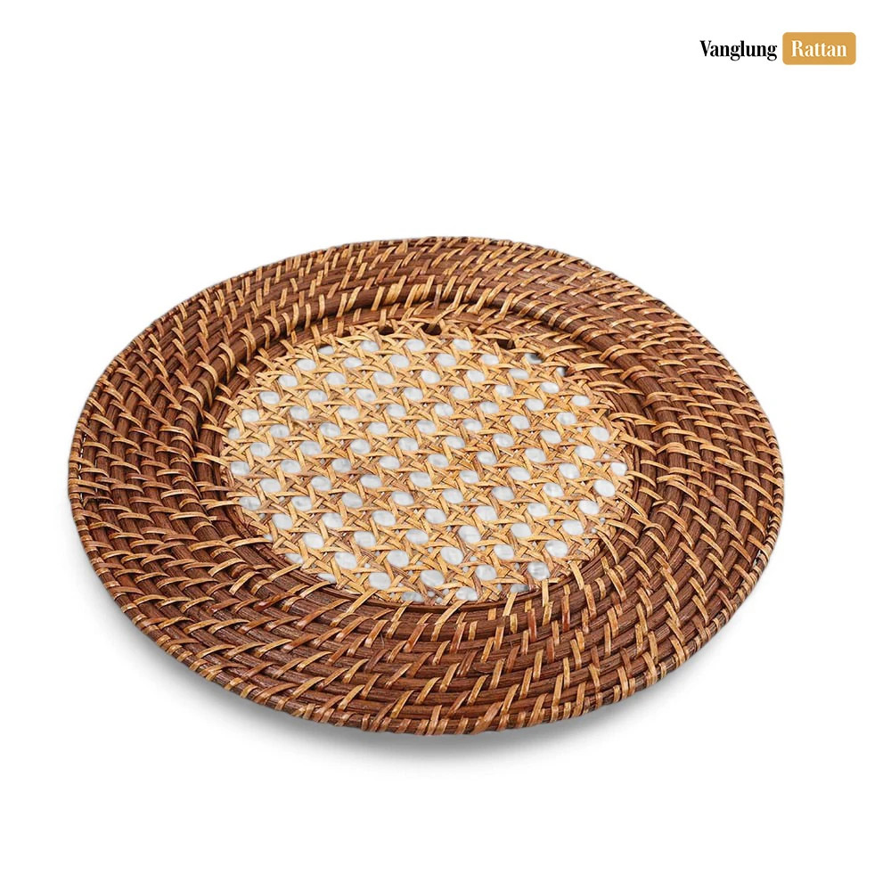 Rattan Export Marrón oscuro malla de caña ratán completo bajoplato decorativo - REX-UP021015