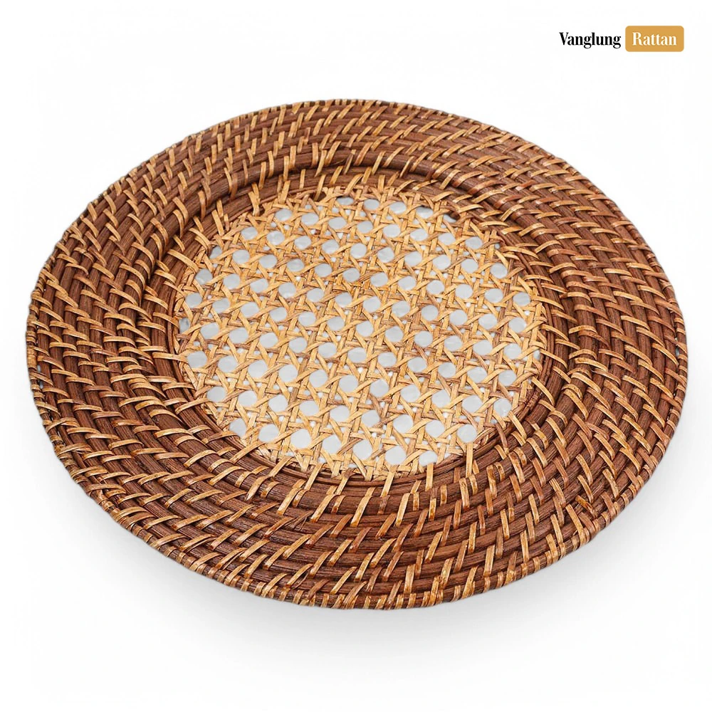 Rattan Export Marrón oscuro malla de caña ratán completo bajoplato decorativo - REX-UP021015