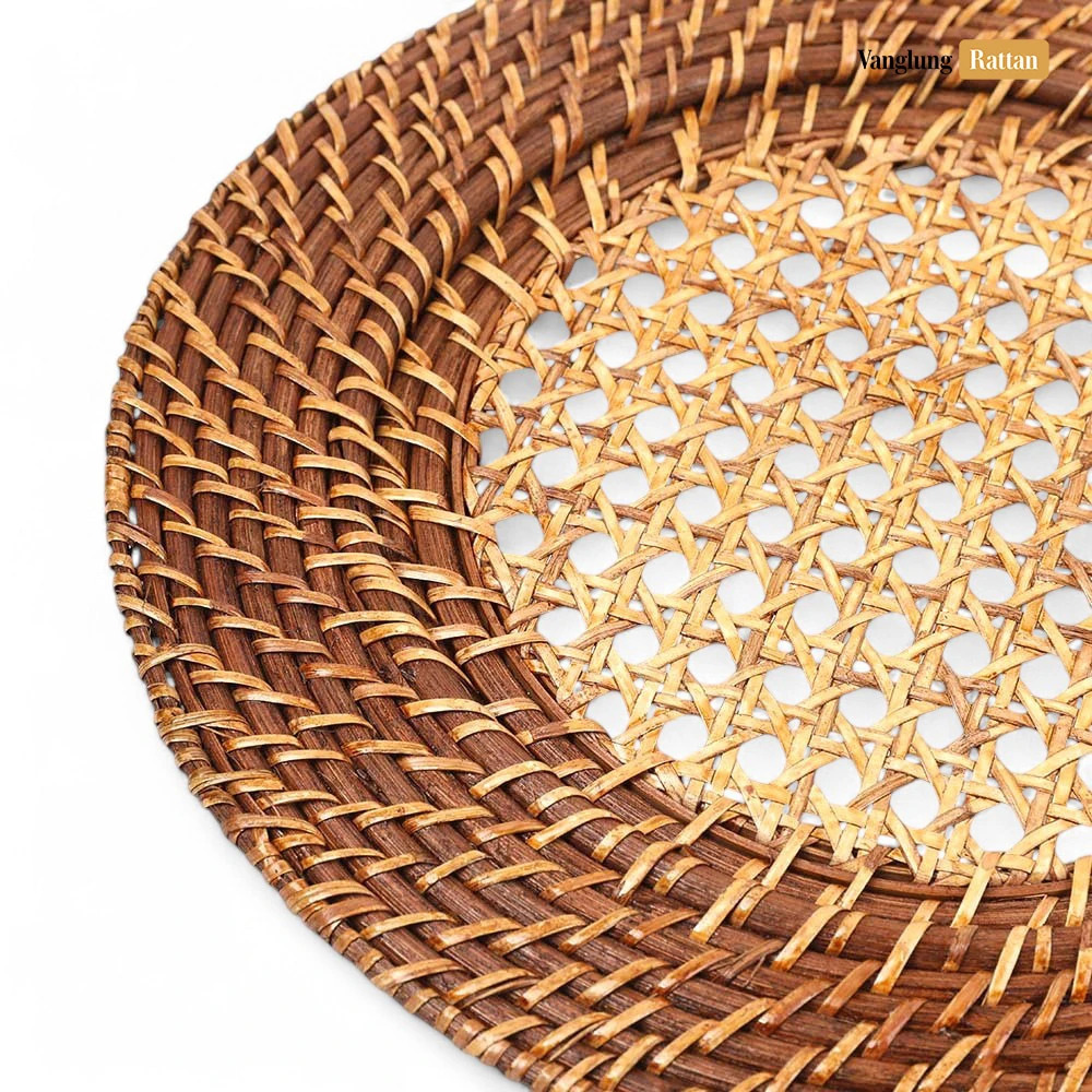 Rattan Export Marrón oscuro malla de caña ratán completo bajoplato decorativo - REX-UP021015