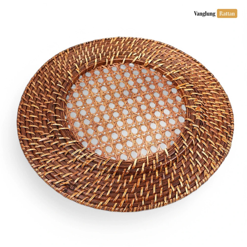 Rattan Export Marrón oscuro malla de caña ratán completo bajoplato decorativo - REX-UP021015
