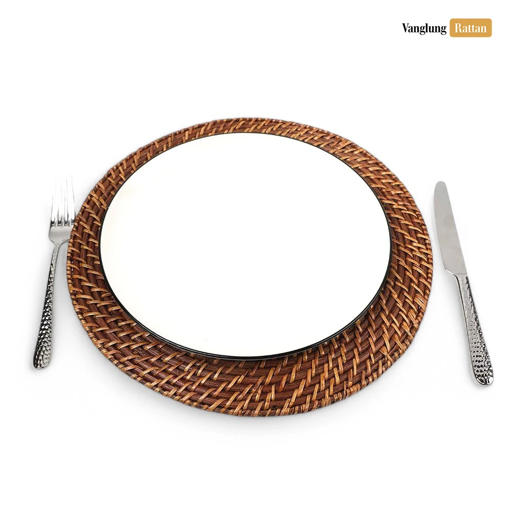 Rattan Export Marrón oscuro malla de caña ratán completo bajoplato decorativo - REX-UP021015