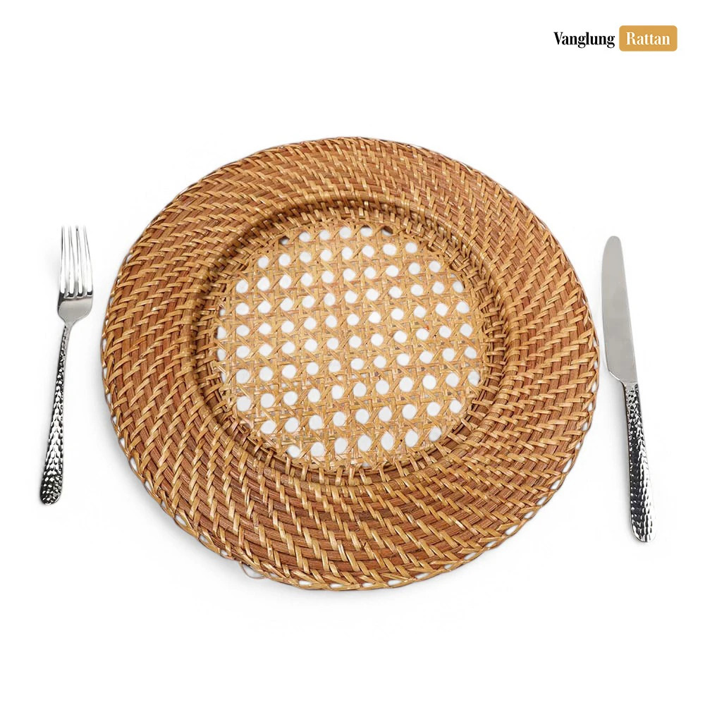 Rattan Export Golden braun Rattangeflecht Vollrattan Dekor-Unterteller - REX-UP021001