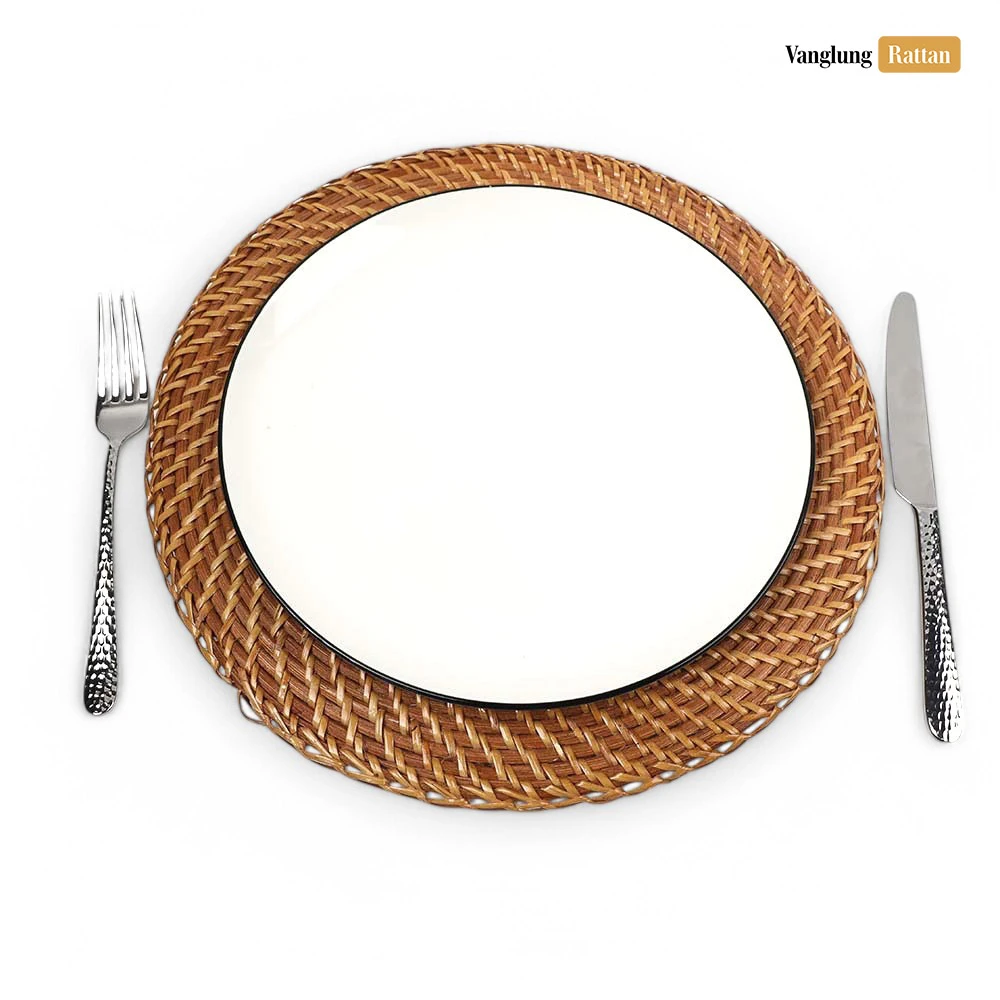 Rattan Export Golden braun Rattangeflecht Vollrattan Dekor-Unterteller - REX-UP021001