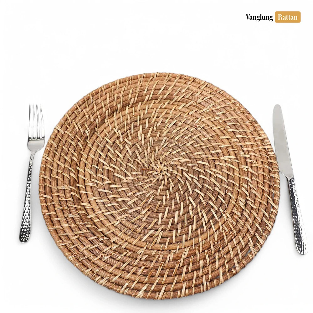 Rattan Export Natural marrón redondo ratán completo bajoplato decorativo - REX-UP021004