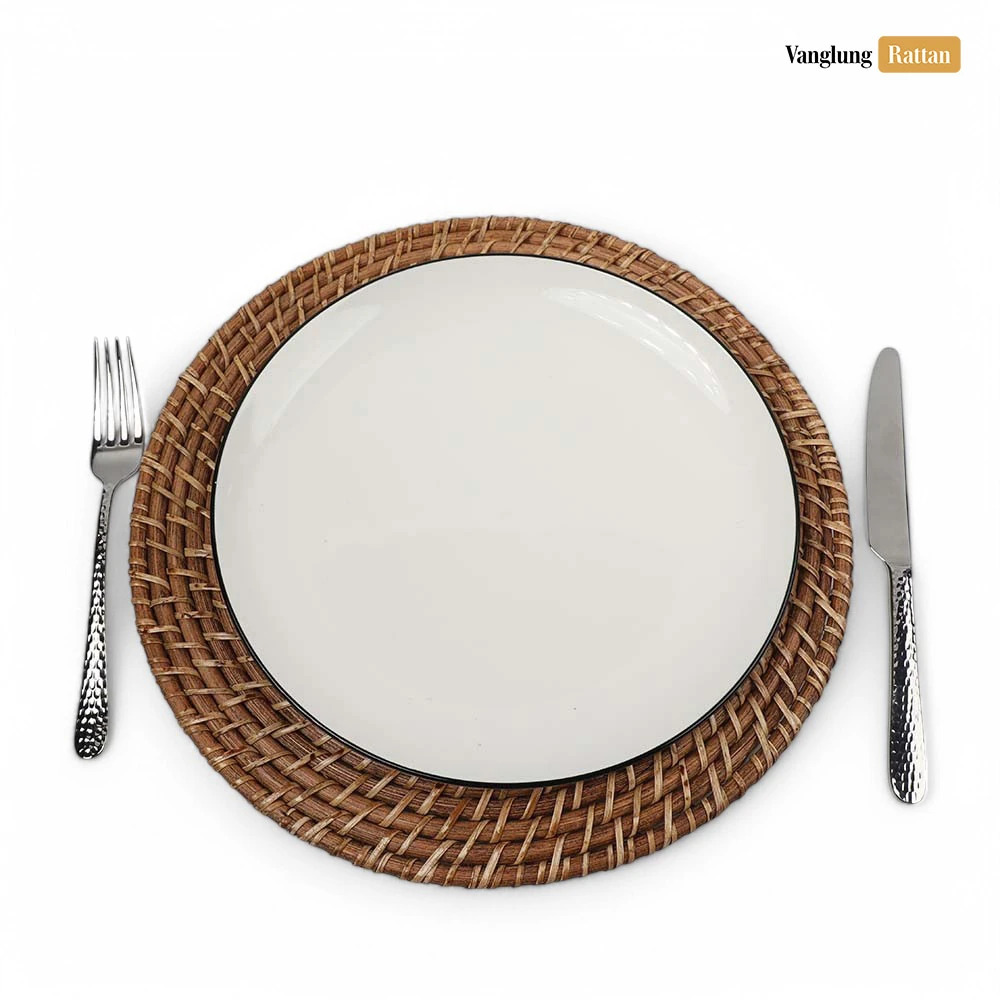 Rattan Export Natural marrón redondo ratán completo bajoplato decorativo - REX-UP021004