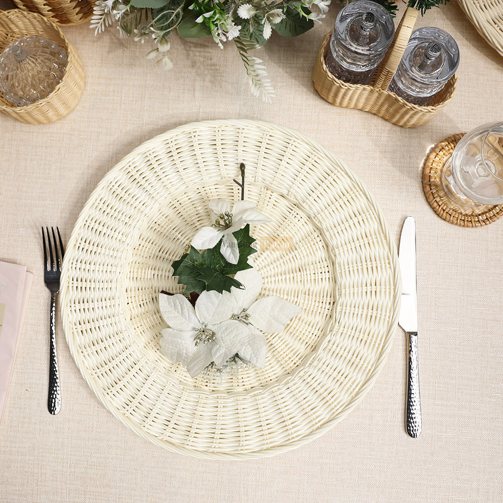 Rattan Export Natural White High Quality Round Shape Core Rattan Charger Underplate - REX-UP032002