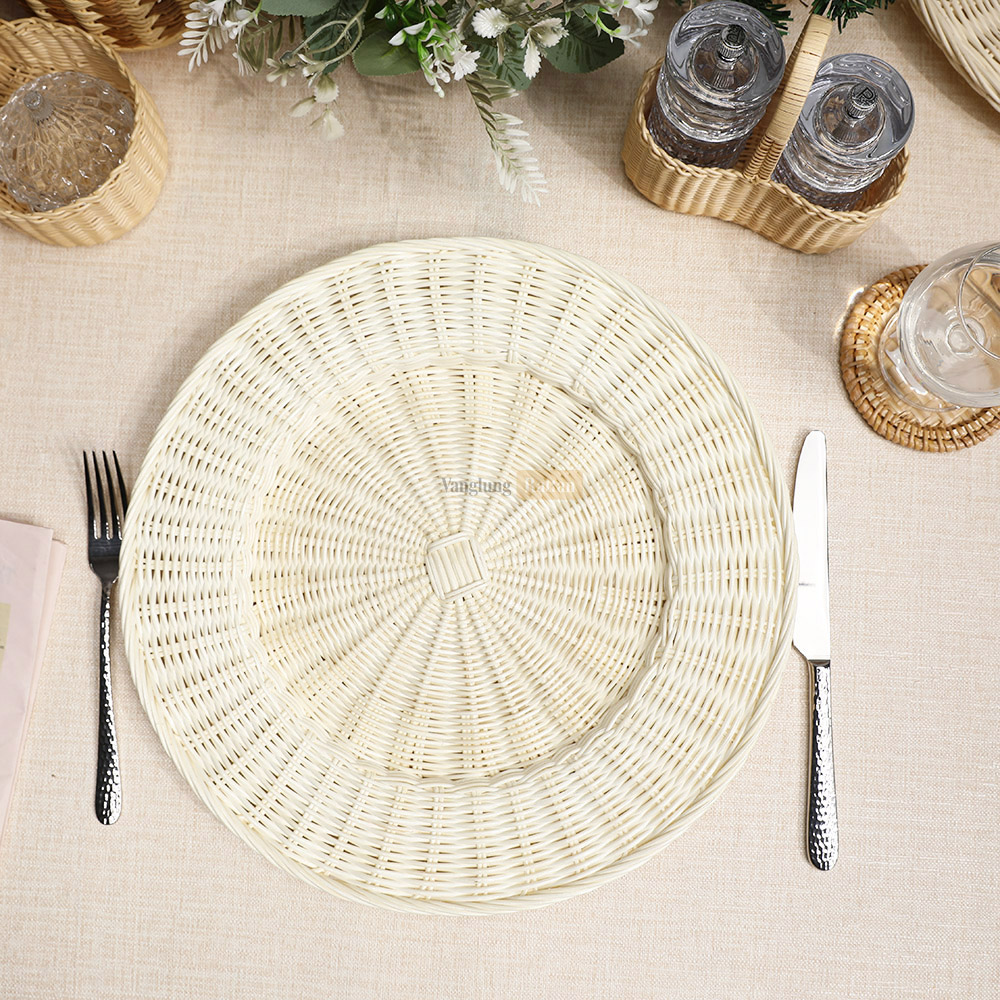Rattan Export Natural White High Quality Round Shape Core Rattan Charger Underplate - REX-UP032002