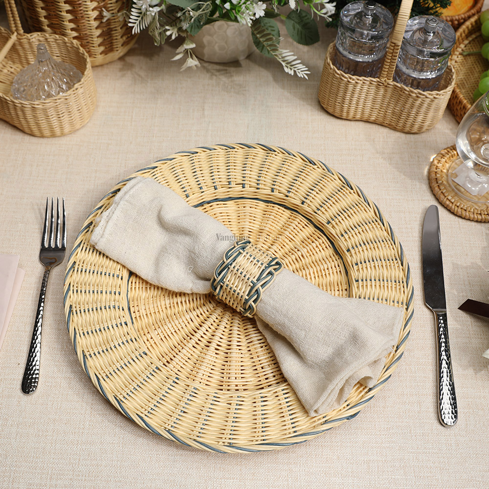 Rattan Export White Green High Quality Round Core Rattan Charger Underplate - REX-UP033002