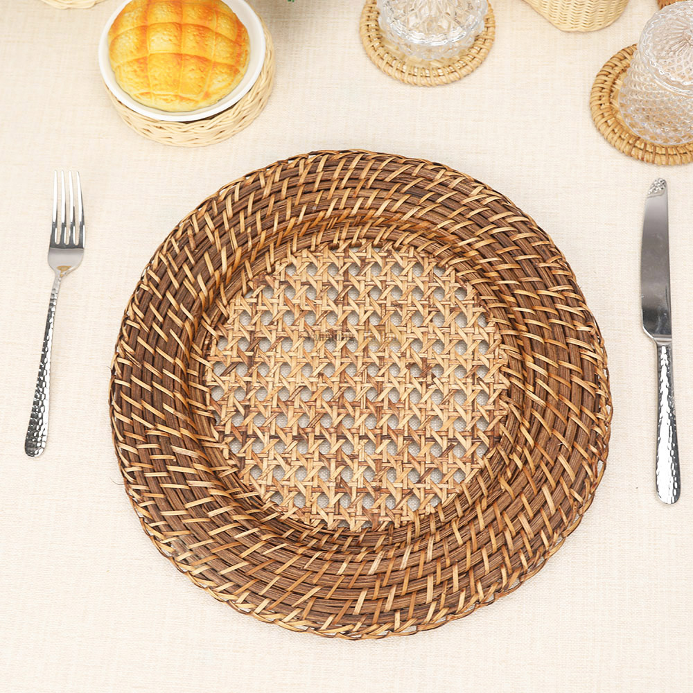 Rattan Export Brown Cane Mesh Bamboo Rattan Charger Underplate - REX-UP051041