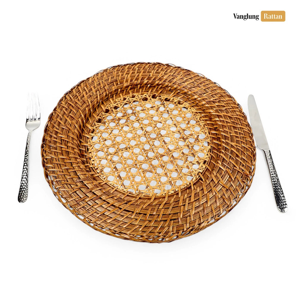 Rattan Export Brown Cane Mesh Bamboo Rattan Charger Underplate - REX-UP051041