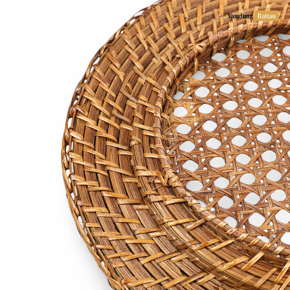 Rattan Export Brown Cane Mesh Bamboo Rattan Charger Underplate - REX-UP051041