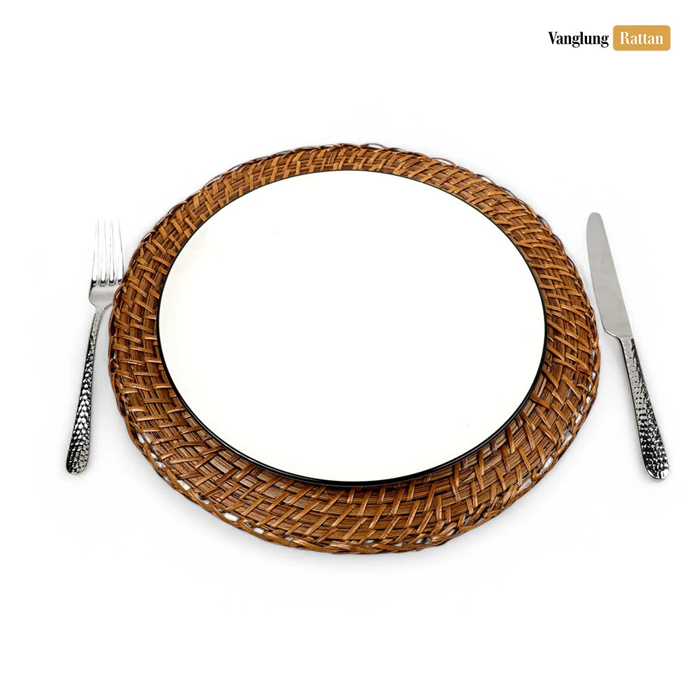 Rattan Export Brown Cane Mesh Bamboo Rattan Charger Underplate - REX-UP051041