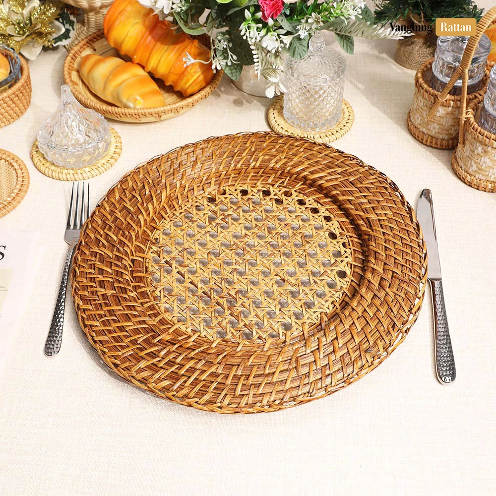 Rattan Export Brown Cane Mesh Bamboo Rattan Charger Underplate - REX-UP051041