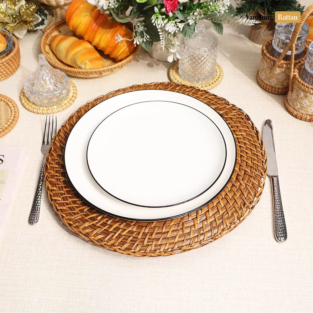Rattan Export Brown Cane Mesh Bamboo Rattan Charger Underplate - REX-UP051041