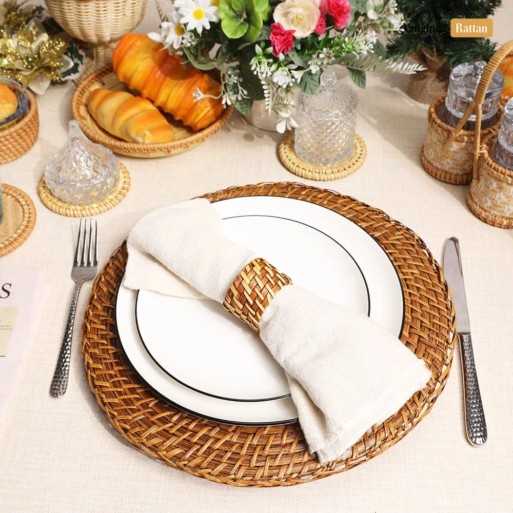 Rattan Export Brown Cane Mesh Bamboo Rattan Charger Underplate - REX-UP051041