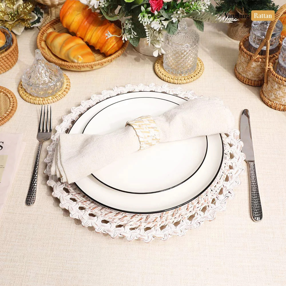 Rattan Export White Flower Shape Bamboo Rattan Charger Underplate - REX-UP051021
