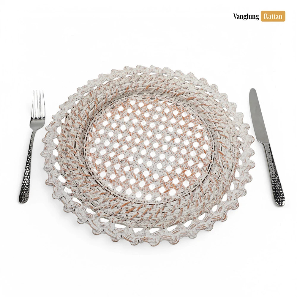 Rattan Export White Flower Shape Bamboo Rattan Charger Underplate - REX-UP051021