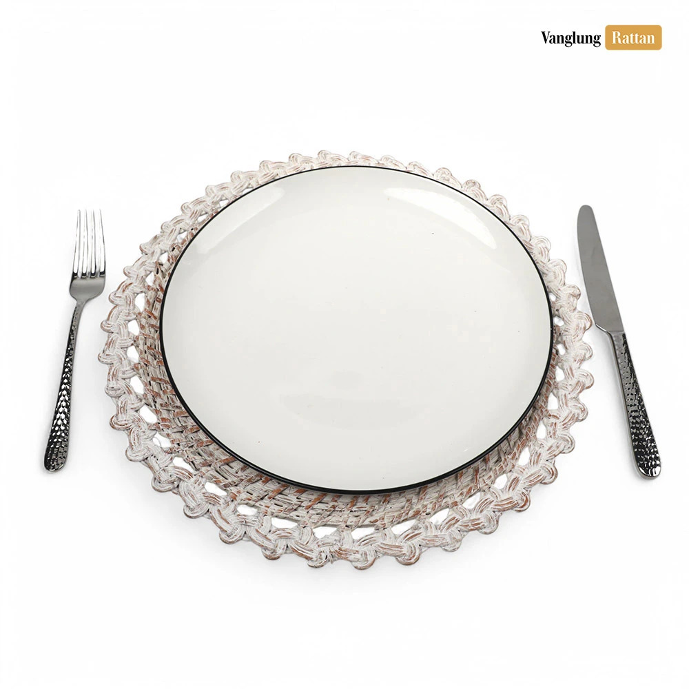 Rattan Export White Flower Shape Bamboo Rattan Charger Underplate - REX-UP051021