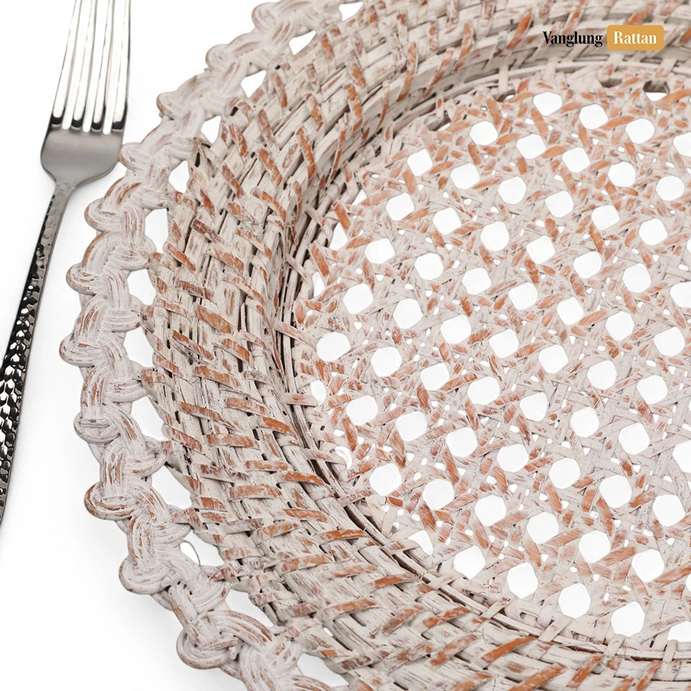 Rattan Export White Flower Shape Bamboo Rattan Charger Underplate - REX-UP051021