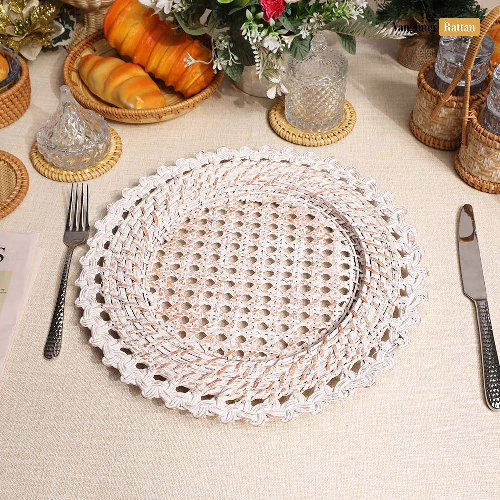 Rattan Export White Flower Shape Bamboo Rattan Charger Underplate - REX-UP051021