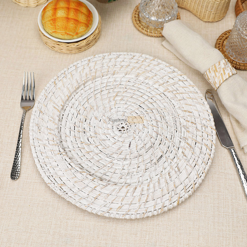 Rattan Export Whitewash Handicraft Bamboo Rattan Charger Underplate - REX-UP051112
