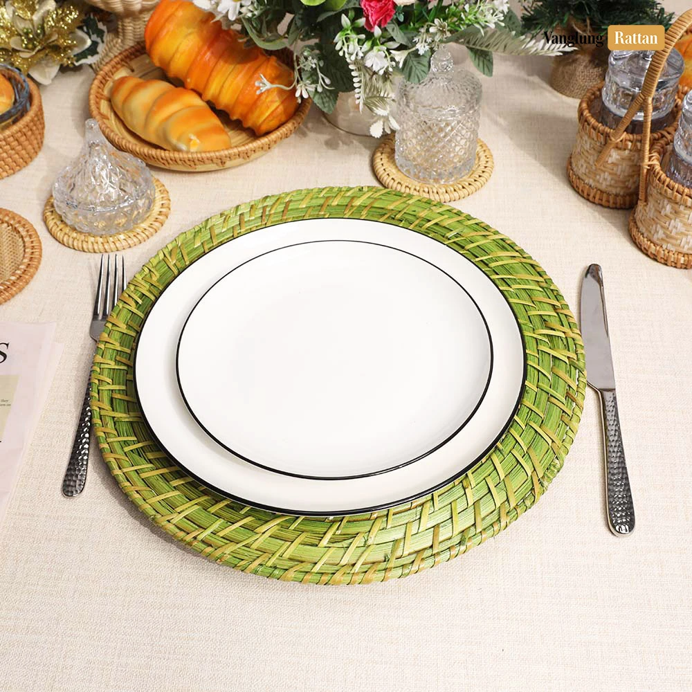 Rattan Export Natural Green Handicraft Bamboo Rattan Charger Underplate - REX-UP051001