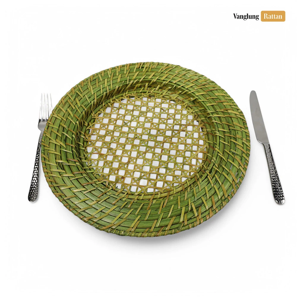 Rattan Export Natural Green Handicraft Bamboo Rattan Charger Underplate - REX-UP051001