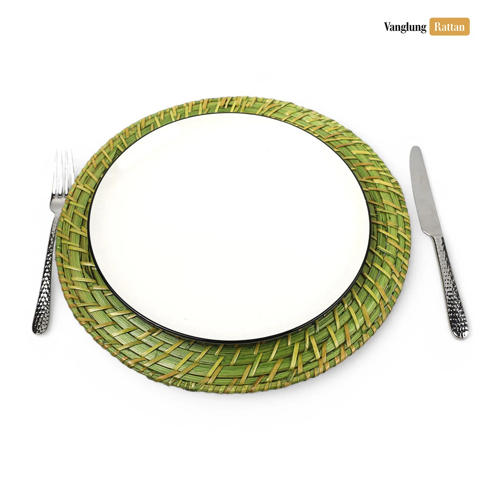 Rattan Export Natural Green Handicraft Bamboo Rattan Charger Underplate - REX-UP051001