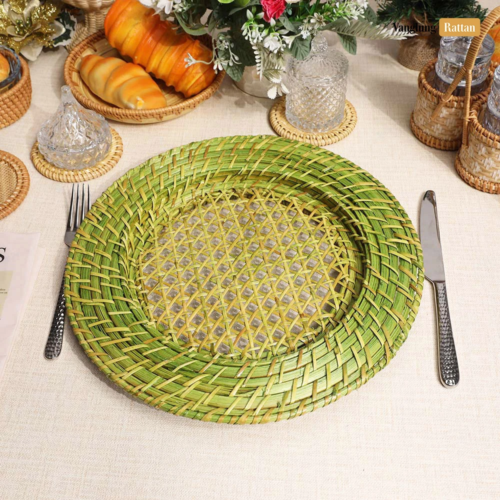 Rattan Export Natural Green Handicraft Bamboo Rattan Charger Underplate - REX-UP051001
